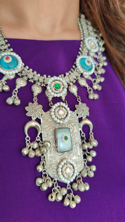 Silver Turquoise Statement Necklace - view 2