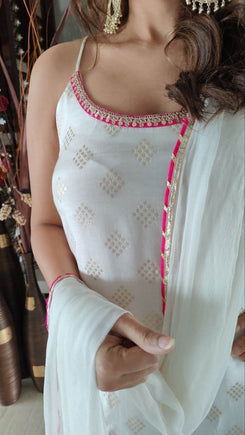 Spaghetti White Sharara Set