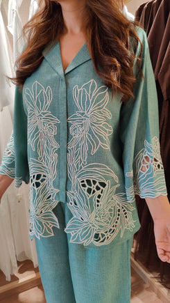 Teal Blue Cutwork Coord Set - view 6