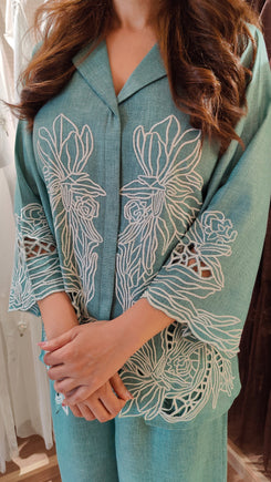 Teal Blue Cutwork Coord Set - view 7