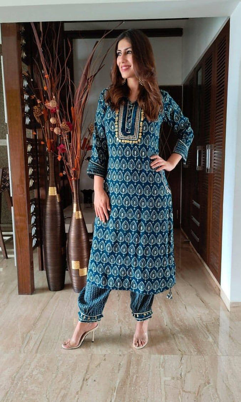Teal Blue Pathani Set