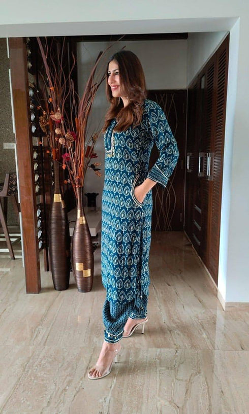 Teal Blue Pathani Set