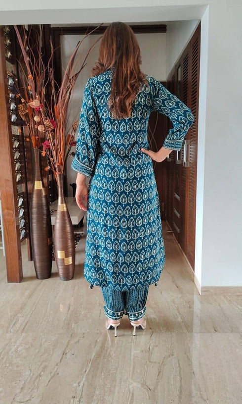Teal Blue Pathani Set
