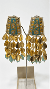 Turquoise Golden Leaf Dangler Earrings - view 2