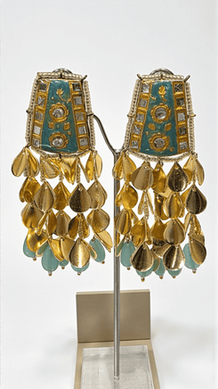 Turquoise Golden Leaf Dangler Earrings - view 2