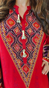 Vibrant Red V-Neck Border Coord set - view 4