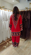 Vibrant Red V-Neck Border Coord set - view 6