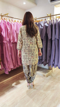 Warli Print Dhoti Set With Shirt And Jacket - view 9