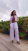White Abstract Waist Coat Set