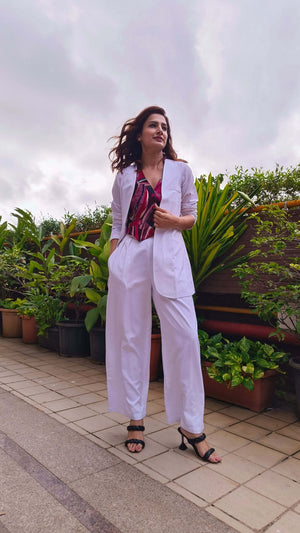 White Abstract Waist Coat Set
