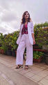 White Abstract Waist Coat Set