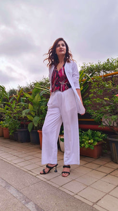 White Abstract Waist Coat Set
