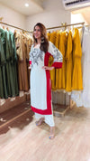 White And Red Long Embroidered Kurta With Pants - view 4