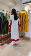 White And Red Long Embroidered Kurta With Pants - view 6
