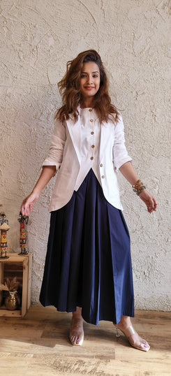 White Blue Blazer Skirt Set - view 11