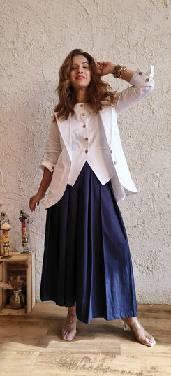 White Blue Blazer Skirt Set - view 2
