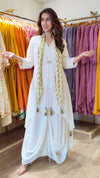 White Drape Dress With Printed Scarf