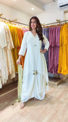White Drape Dress With Printed Scarf - view 3
