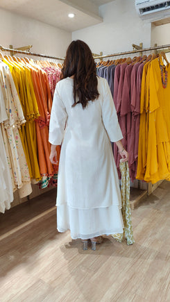 White Drape Dress With Printed Scarf - view 9