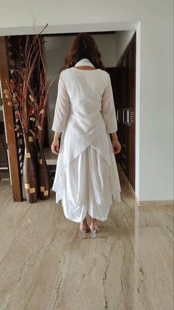 White Drape Dress with Scarf