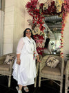 White Drape Dress with Scarf