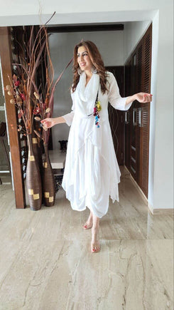 White Drape Dress with Scarf