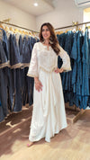 White Drape Skirt Set with Embroidered High-Low Top - view 3