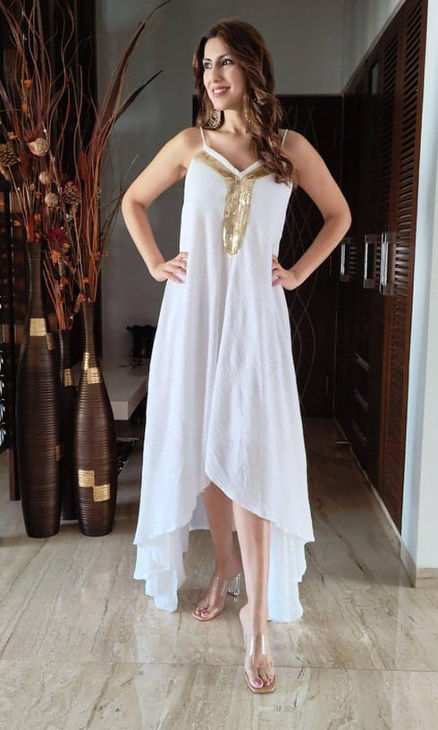 White High Low Spaghetti Dress