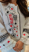 White Kurta Set with Card Embroidery and Blue Pants - view 5