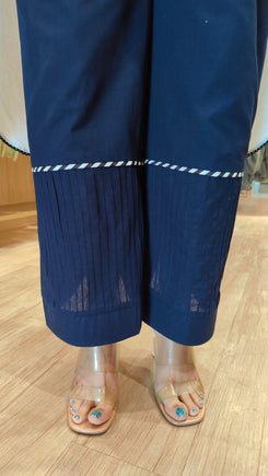White Kurta Set with Card Embroidery and Blue Pants - view 8