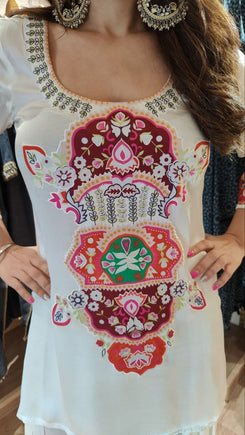 White Patchwork Farshi Set - view 4