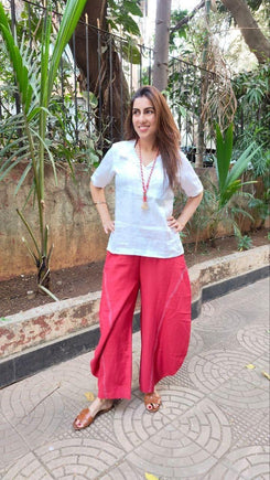 White Red Drape Pants with Neckpiece Coord Set - view 3