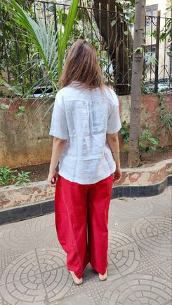 White Red Drape Pants with Neckpiece Coord Set - view 4