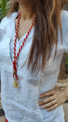 White Red Drape Pants with Neckpiece Coord Set - view 7