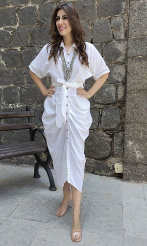White Shirt Gown With Belt
