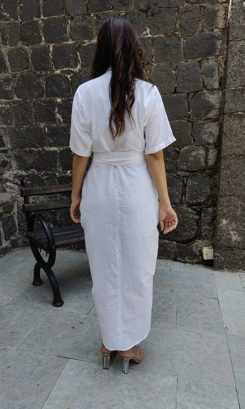 White Shirt Gown With Belt