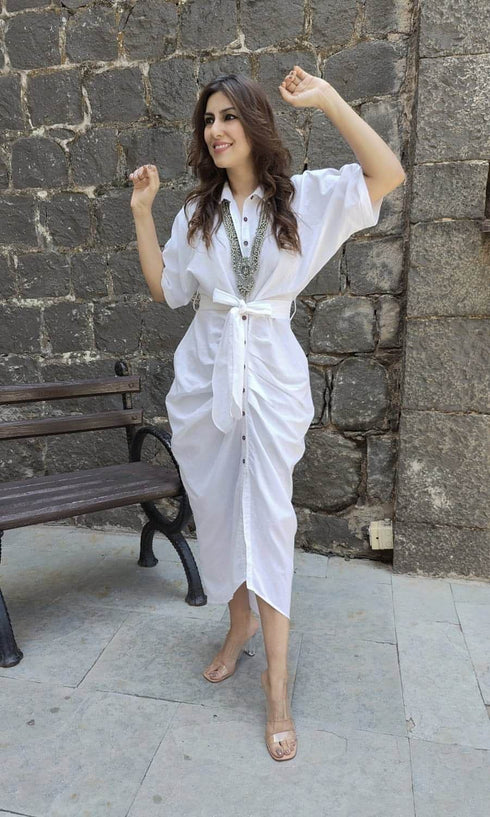 White Shirt Gown With Belt