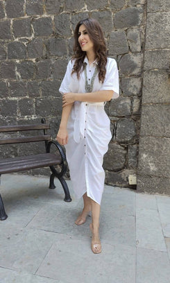 White Shirt Gown With Belt