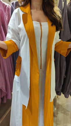 White Yellow Zipper Dress with Designer Jacket - view 7