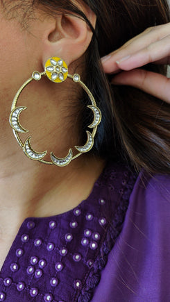 Yellow Gold Crescent Hoop Earrings - view 11