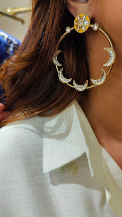 Yellow Gold Crescent Hoop Earrings - view 2
