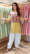 Yellow Jaipuri Mixed Print And Off-White Balloon Pant Set