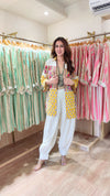 Yellow Jaipuri Mixed Print And Off-White Balloon Pant Set - view 2