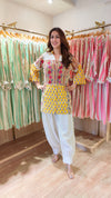 Yellow Jaipuri Mixed Print And Off-White Balloon Pant Set - view 4