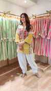 Yellow Jaipuri Mixed Print And Off-White Balloon Pant Set - view 5
