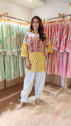 Yellow Jaipuri Mixed Print And Off-White Balloon Pant Set - view 6
