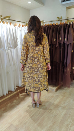 Yellow Tree Motif High Low Midi Dress - view 9