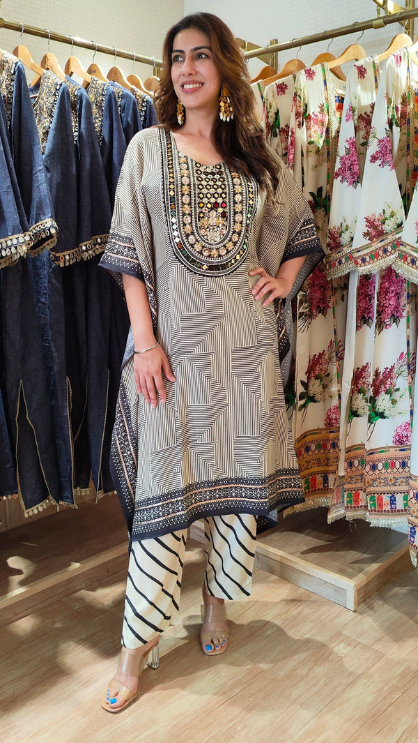 Black Stripe Kaftan with Pant