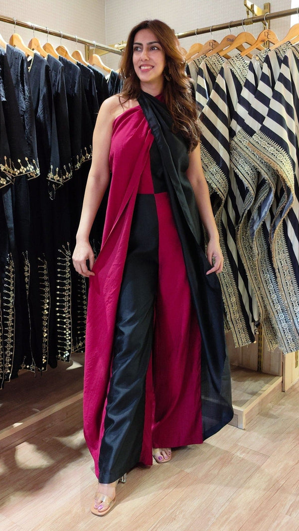 Red and Black Sarong Jumpsuit