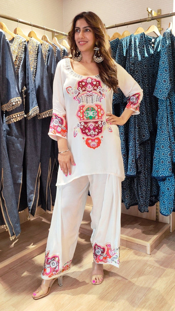 White Patchwork Farshi Set